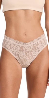 ¡NUEVO! $34 HANKY PANKY FIRMA ENCAJE FRENTE EN V CORTE ALTO CALZONCILLOS CHAI TALLA L Foto 1 de 3