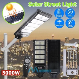 5000W LED Solar Street Light PIR Motion Sensor Waterproof Road Lamp+Pole+Remote - Picture 1 of 22