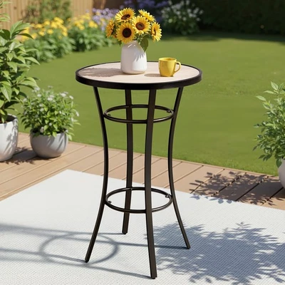 Уличный 39-дюймовый черный плетеный бар из ротанга для патио круглый стол мебель для двора металлический каркас - Изображение 1 из 4