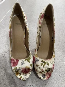 Asos Women Stain Floral Peep Toe High Heels Size 5 Uk - Picture 1 of 19