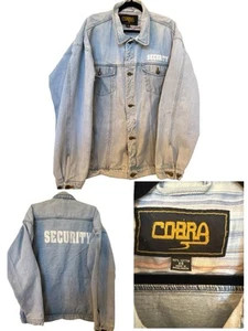 Vintage Cobra Denim Trucker Jacket Security Adult 4XL Blue Light Wash Flaws - Picture 1 of 11