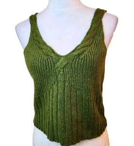 Anthropologie Canotta Donna Grande Crop Verde Feltro Maglia Cavo Boho Festival - Foto 1 di 19