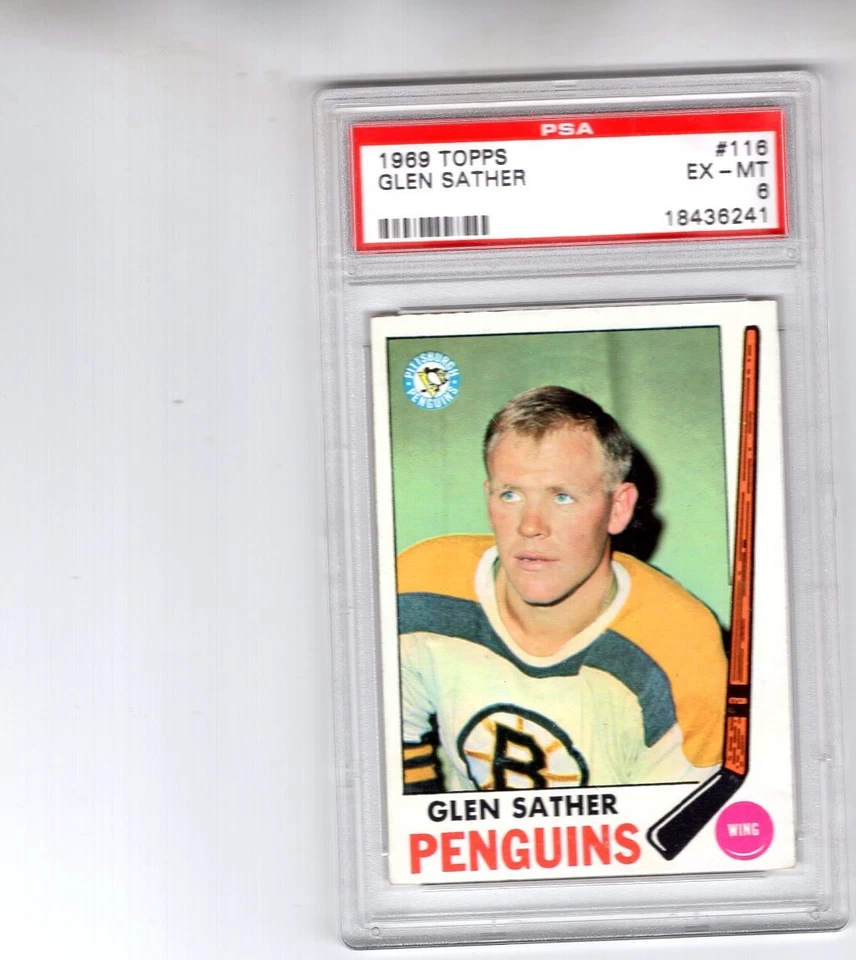 1969-70 Topps Hockey #116 Glen Sather Pittsburgh Penguins HOF PSA 6 - Image 1 of 1