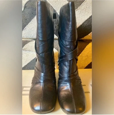 Botas anabela Biviel Anthropology couro preto bondage femininas 36,5/6,5 Y2K - Imagem 1 de 4