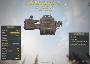 Rifle de ferrocarril ensangrentado FALLOUT 76 PC (piezas faltantes arma) - Imagen 1 de 1