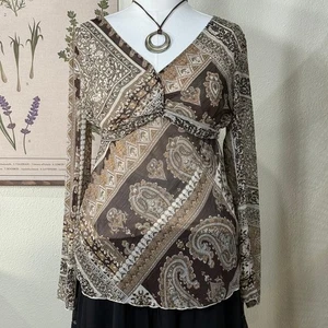 Vintage Y2k Paisley Tie Back Babydoll Top Whimsigoth Boho Fairy Grunge Hippie L - Picture 1 of 7