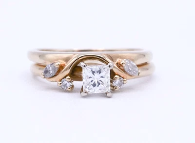 14KT Yellow Gold Natural Princess Cut Diamond Wedding Set with Custom Enhancer - Image 1 of 4