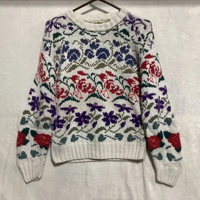 Suéter Jersey Tejido Pesado Talla S CottageCore LL Bean Fair Isle De Colección Foto 1 de 4