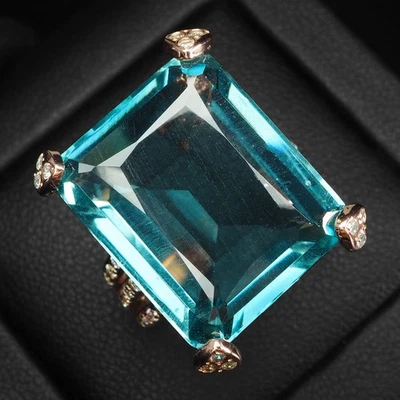 Gleaming Sea Blue Topaz 19.45Ct 925 Sterling Silver Rose Gold Rings Size 5.25 - Image 1 of 4