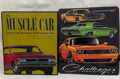 道奇挑战者肌肉汽车排队浮雕金属锡标志 13 x 11.5 英寸 + 书 — 第 1/4 张图片