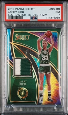 2019 Panini Select Larry Bird /15 Tie-Dye Prizm Swatches #SSLBD PSA 7 NM - Image 1 of 2