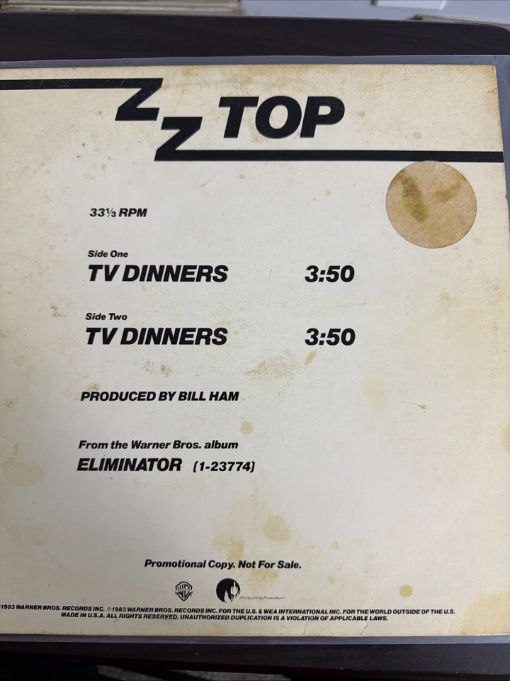 Zz Top, TV Dinners, Vinyl, Disco De Promotion Foto 1 de 4