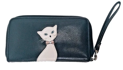 Cartera de muñeca Rosetti negra con diseño de gato/gatito blanco Foto 1 de 4