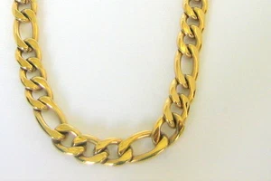Stainless Steel Gold Plated Men's Solid Heavy Figaro 24 Inch Necklace chain 9 MM - Picture 1 of 3