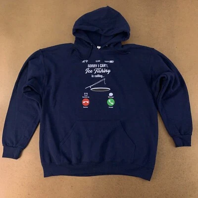 Jerzees Para Hombre Talla XL Azul Marino Pesca en Hielo Is Calling Gráfico Pullover Sudadera con Capucha  Foto 1 de 4