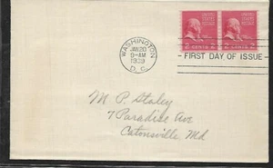 USA 1939 FIRST DAY COVER COIL PAIR JOHN ADAMS - Picture 1 of 1