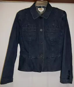 Vintage Talbots Damen tailliert Knopfleiste Stretch Denim Jacke dunkle Waschung Gr. 6 Taschen - Bild 1 von 8