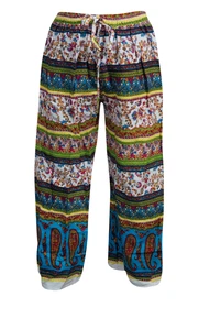 Boho Chic Cotton Loose Pajamas Printed Colorful Comfy Harem Pant Trousers M/L
