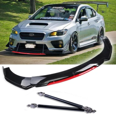 For Subaru Legacy Front Bumper Lip Spoiler Body Kit Red +Strut Rods Foto 1 de 4