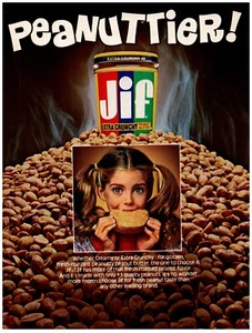 1983 Jif Peanut Butter Print Ad, Peanuttier 80's Pigtail Girl Bite Huge Pile - Picture 1 of 1