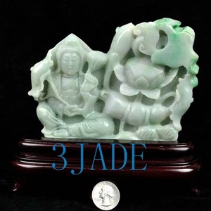 Statua scultura scultura scultura A Grade Jadeite Jade Kwan Yin / Guanyin con certificato - Foto 1 di 10