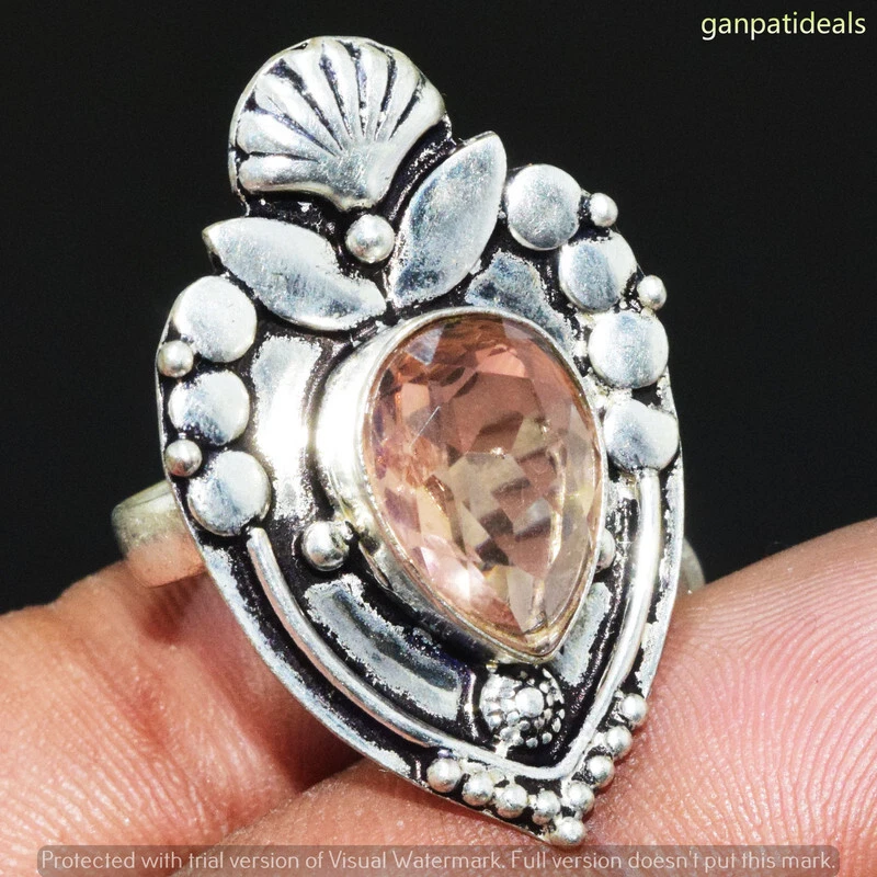 Anillo de piedras preciosas de vidrio naranja hecho a mano joyería talla EE. UU. - 8,25 GR-31309 Foto 1 de 1