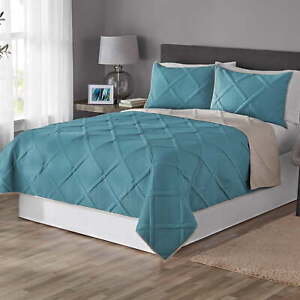 Mainstays Diamond Teal Argyle Polyester Quilt, King, Reversible