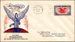 Scott C23 - 6 Cents Eagle Airmail Pavois FDC Typed Address FDC Planty C23-33B - Picture 1 of 2