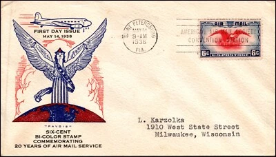 Scott C23 - 6 Cents Eagle Airmail Pavois FDC Typed Address FDC Planty C23-33B - Image 1 of 2