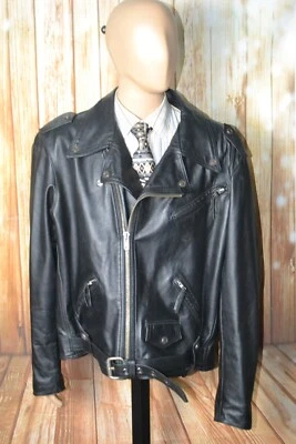 Chaqueta de motocicleta de cuero negra Harley Davidson 1989 de colección para hombre con cabeza de pala talla 3XL Foto 1 de 4