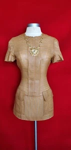 Couture Brown Soft Leather Fitted Top Dress Tunic Size S - Picture 1 of 6