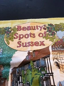 Asciugamano da tè inglese vintage "Beauty Spots of Sussex" 20" x 28" - Foto 1 di 15