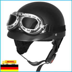 Schwarz Motorrad Helm Retro Harley Chopper Militär Halbschale Biker Mofa Roller - Bild 1 von 14