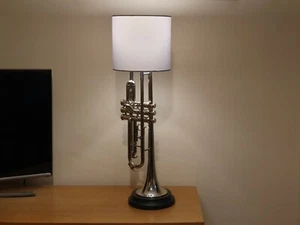 Silver Nickel trumpet table lamp with black satin base, made to order - Picture 1 of 5