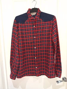 Vintage 60-70s The Rainbow Trail Western Red/blue Check Wool Blend Shirt Size S - Picture 1 of 10