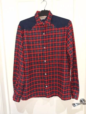 Vintage 60-70s The Rainbow Trail Western Red/blue Check Wool Blend Shirt Size S - Image 1 of 4