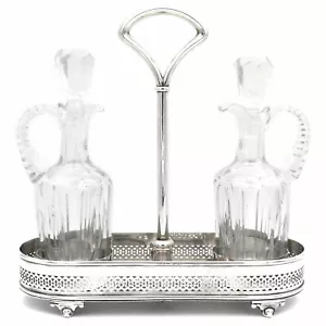 Art Deco Sterling Silber Menage mit Kristallkaraffen für Essig und Öl um 1920 - Picture 1 of 7