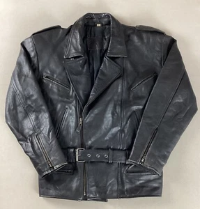 Vintage Heavy Leather Biker Jacket Motorcycle Jacket Size M - see size note - Picture 1 of 20