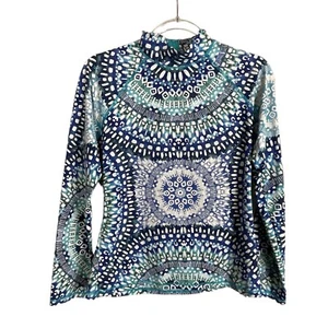 Garnet Hill Women's Sz L 1/4 Zip Mock Neck Long Sleeve Stretch Top Blue Teal Top - Picture 1 of 6