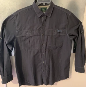 G.H. Bass Explorer Fishing Shirt Long Roll Tab Sleeves Button Up Vented Gray L - Picture 1 of 19
