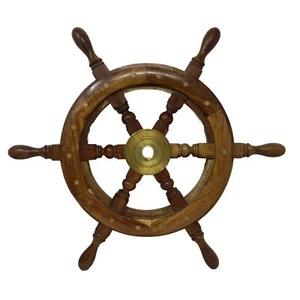 Nautical Ship Steering Wheel Wood Decor Ocean Sailing - Picture 1 of 11