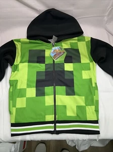 Minecraft Boys Creeper Zip-up Hooded Fleece Varsity Jacket for Kids and Toddlers - Picture 1 of 6