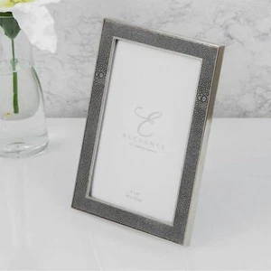 4"x6" Fotorahmen Silber Faux Shagreen Eleganz Modern Home Deco Vernickelt - Bild 1 von 1