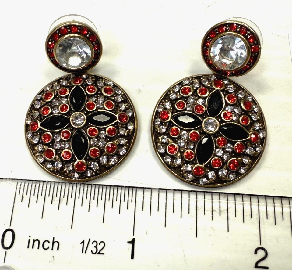 HSN - Heidi Daus - Pendientes colgantes de esmalte de cristal negro y rojo - #52 Foto 1 de 4