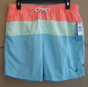 NWT NAUTICA Mens XL QUICK-DRY TRI-BLOCK SWIM SHORTS TRUNKS Alaskan Blue T01101 - Picture 1 of 2
