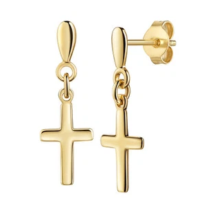 Kreuz Ohrhänger Gold 333 für Damen und Herren. Mit Schmucketui + Zertifikat - Bild 1 von 4