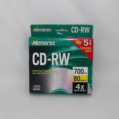 Memorex 5 Pack 700MB CD-RW CDs 80 Minutes 4X Multi-speed 5 Slim Jewel Cases - Image 1 of 4
