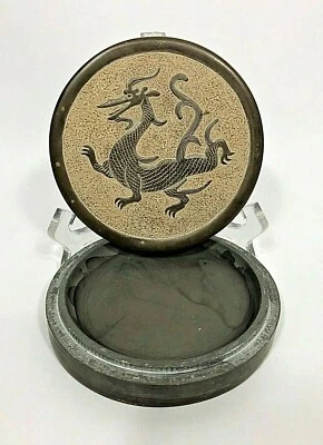 Vintg с КРЫШКОЙ DUAN ЧЕРНИЛЬНЫЙ КАМЕНЬ с китайским мотивом лазурного дракона в форме Ваданга (б/у) - Изображение 1 из 4