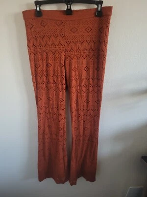  American Eagle Bell Bottom  Crocheted Leggings Burnt Orange Stretch Womens Sz M - Image 1 of 4