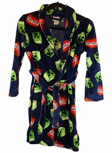 Minecraft Creeper Mob Robe M TNT Luxe Blue Fleece Bathrobe Boys Plush Medium EUC - Picture 1 of 6
